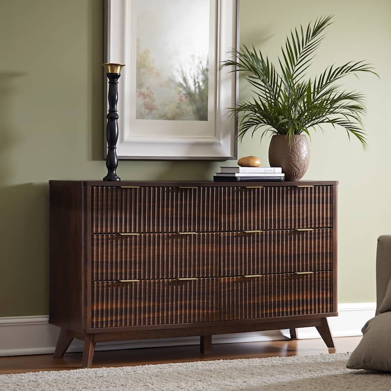 Modern Fluted 6 Drawers Dresser, Chest of Drawers, Dresser TV Stand