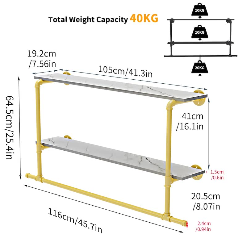 2 Tier Clothes Display Rack Pipe w/Wood Shelves for Garment Storage