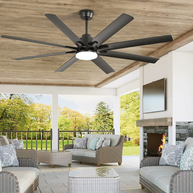 42“/52"/60"/48" Noiseless Walnut Wood Ceiling Fan with Remote Control, Integrated Light Optional
