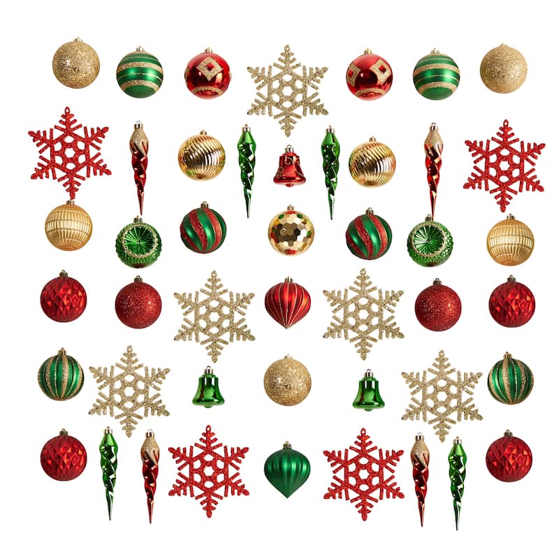 Holiday Deluxe Shatterproof 50 Count Christmas Tree Ornament Box Set - 4.5