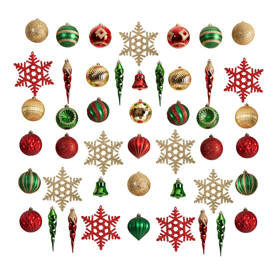 Holiday Deluxe Shatterproof 50 Count Christmas Tree Ornament Box Set - 4.5