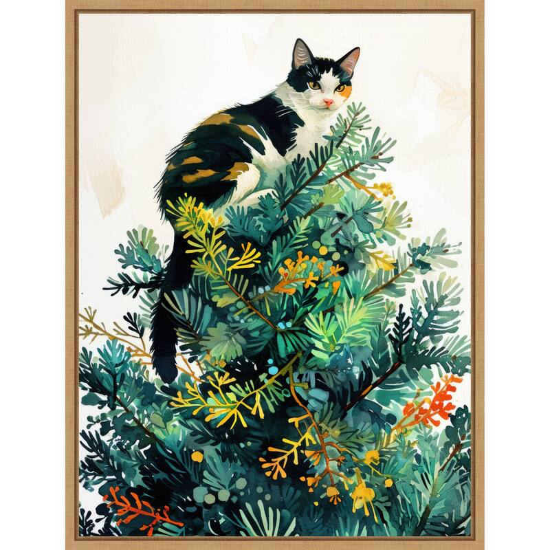 Cats Life Christmas Tree by Justyna Jaszke Framed Canvas Wall Art
