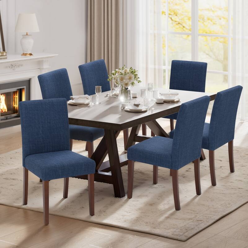 Set of 2 Modern Fabric Dining Chairs, Beige Upholstered Side Chairs with Wood Legs for Farmhouse