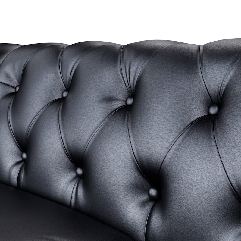 116" Chesterfield Sectional Sofa Set, PU Leather 4-Seat Living Room Set with Storage Ottoman ,Nailheaded