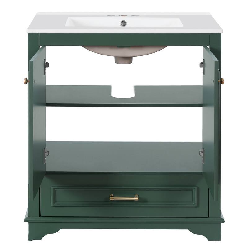 30" Bathroom Vanity with Ceramic Sink, 2 large Soft Closing Doors