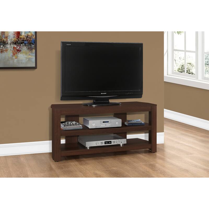 42" Contemporary TV Stand, Dark Walnut, Open Shelves, Media Entertainment Center, Storage Console