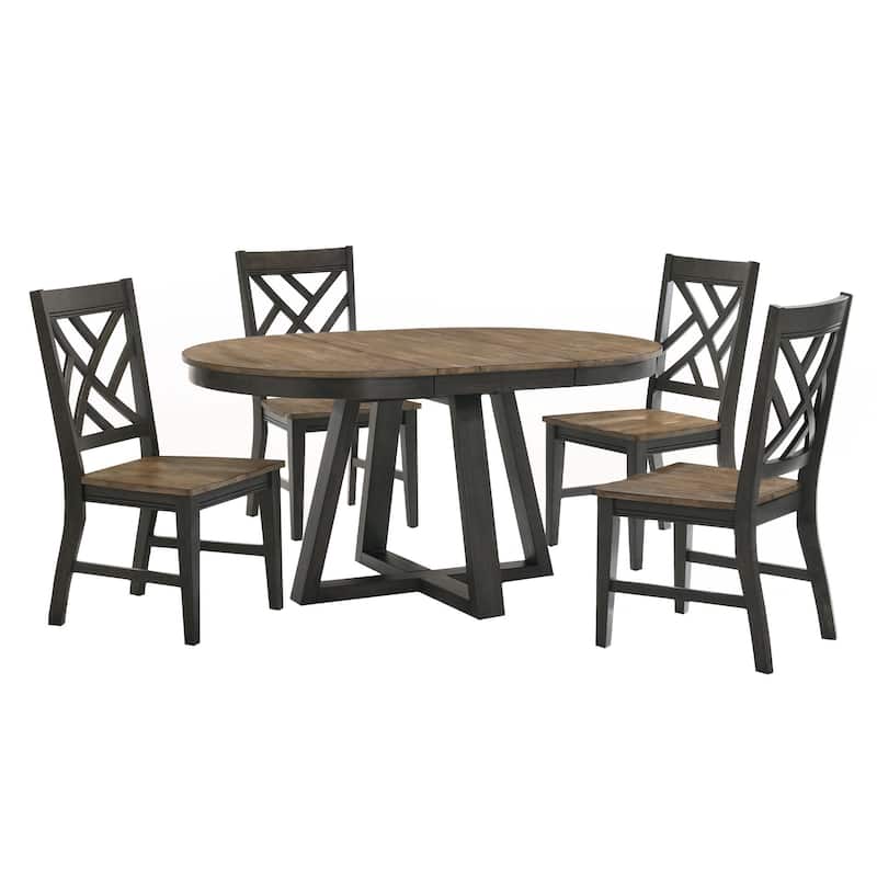 Harper Round Dining Table with Trestle-styled Base, Brushed Brown & Pecan