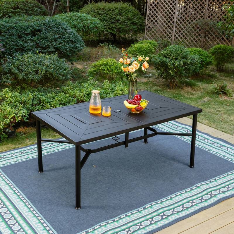 PHI VILLA 7-Piece Patio Dining Set Metal E-coating of 6 Upgraded Back Pattern Chairs & 1 Umbrella Hole Metal Table
