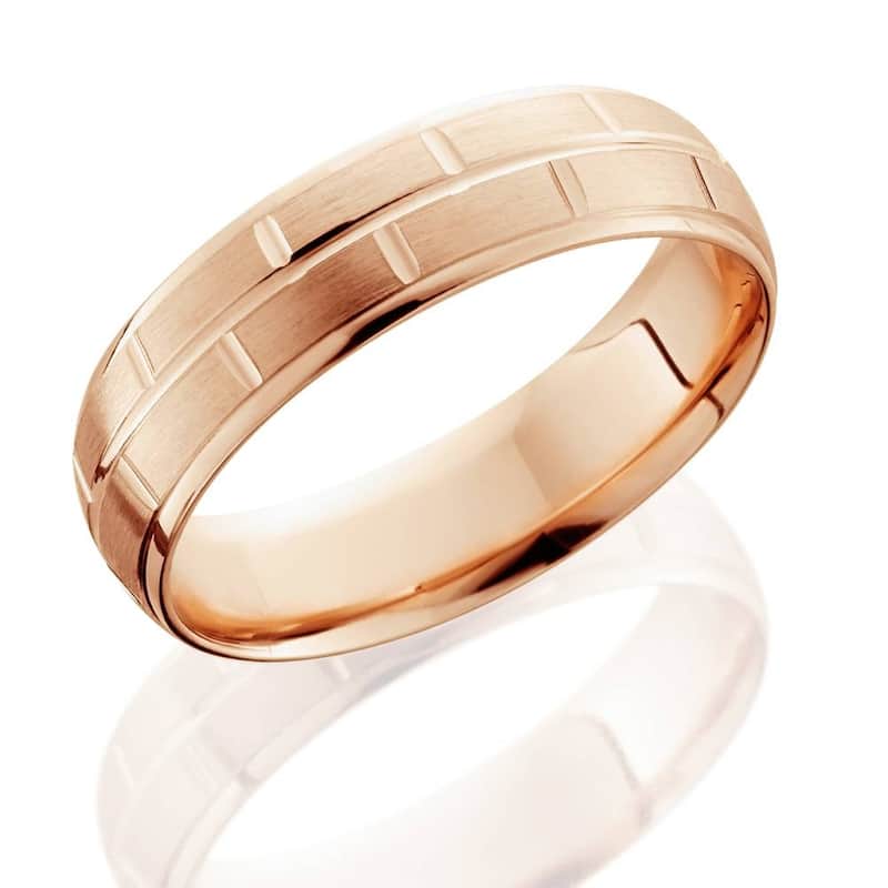 6mm Rose Gold Hand Carved Brushed Wedding Band