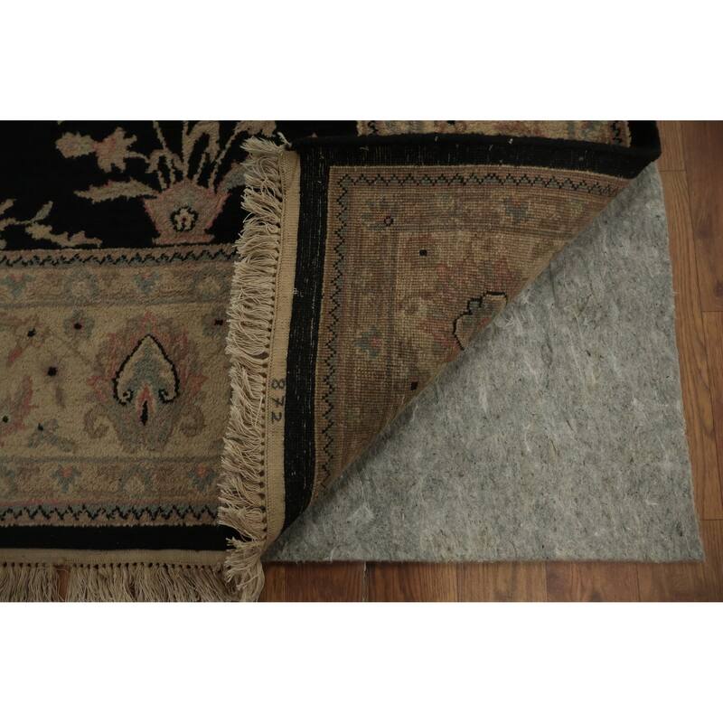 Hand Knotted Oriental 100% Wool Carpet Traditional Floral Black Agra Area Rug - 8' 7'' X 5' 9''