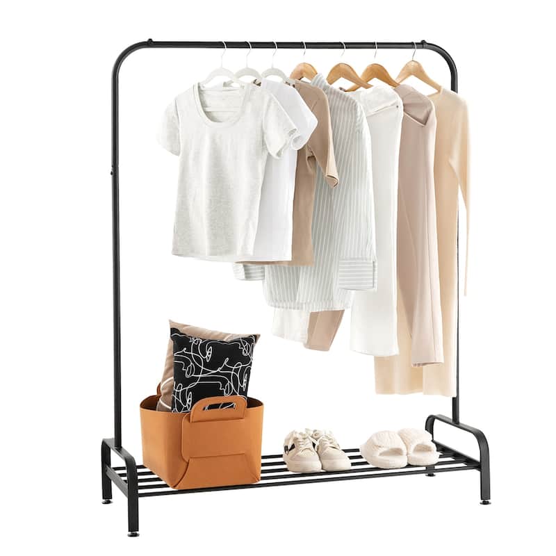 CostwayIndustrial Metal Garment Rack Heavy Duty Floor Cloth Rack w/ - Black