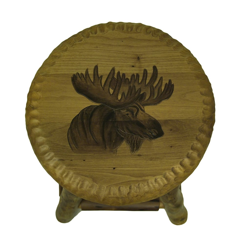 Rustic Handcrafted Wooden Carved Moose Bar Stool 24 In. - 24 X 16.5 X 16.5 inches