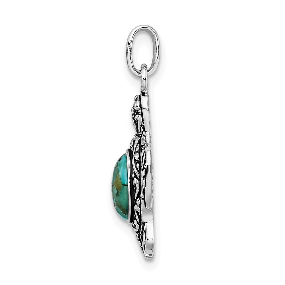 Sterling Silver Themed Jewelry Pendants & Charms Solid 15 mm 26.5 mm Rhodium/Oxidized Reconstituted Turquoise Turtle Pendant 