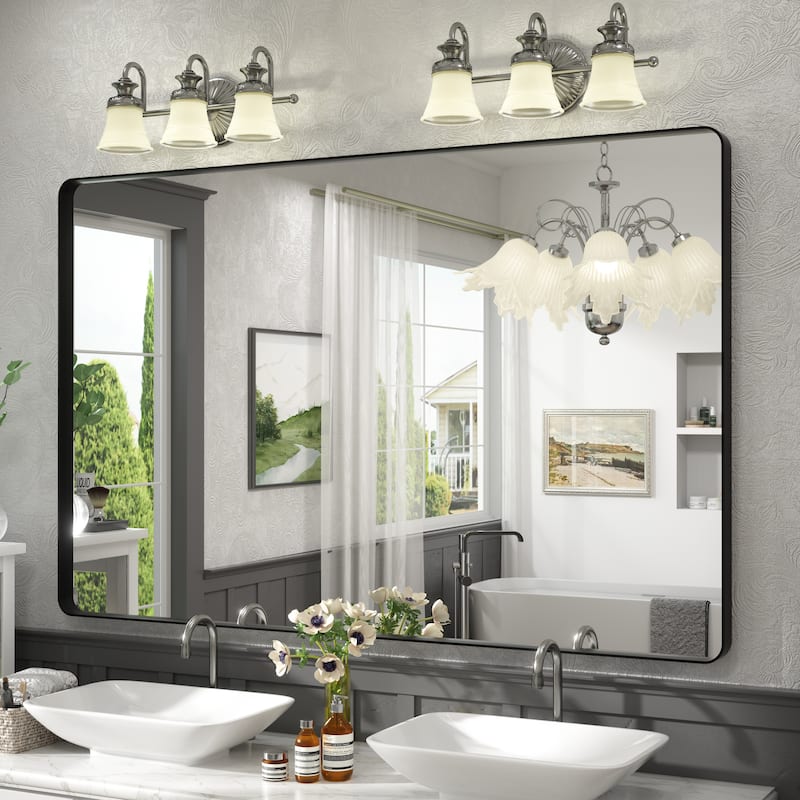 Aluminum Alloy Framed French Cleat Mounted Tempered Glass Wall Vanity Mirror - 55" x 36" - Black