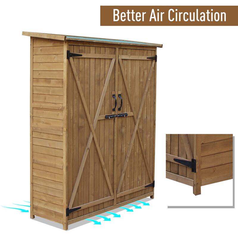 Outsunny Fir Wood Garden Storage Shed with Lockable Doors