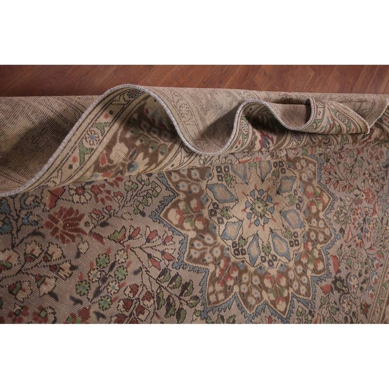 Distressed Grey Tabriz Persian Vintage Rug Hand-Knotted Wool Carpet - 7'10"x 11'0"