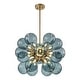 preview thumbnail 6 of 56, 18-Light Cluster Blue Glass Bubble Chandelier - 25in Wide Gold