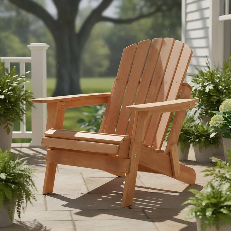 Oversize Wooden Outdoor Folding Adirondack Chair with Pre-Assembled BackRest & SeatBoard, for Garden Pool Deck Firepit