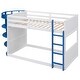 preview thumbnail 5 of 4, White+Blue Twin Size Pine Wood Boat-Like Shape Bunk Bed with 5-Tier Storage Shelves, Guardrails, and Built-in Ladder