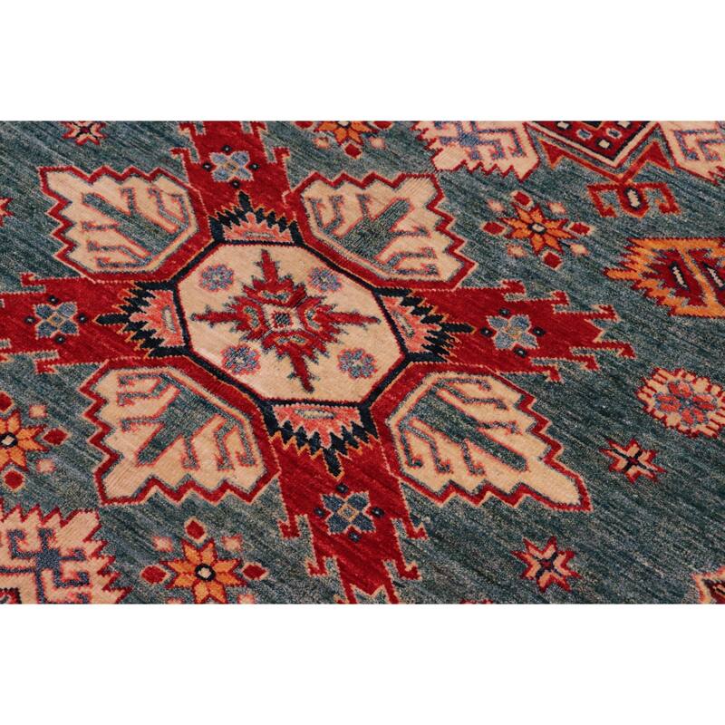 Caucasian Super Kazak Rowan Green/Beige Hand Knotted Wool Rug - 8'2'' x 10'2''