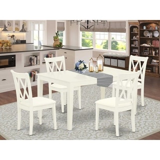 5Pc Dinette Set - Rectangle Table & 4 Kitchen Chairs - Linen White ...