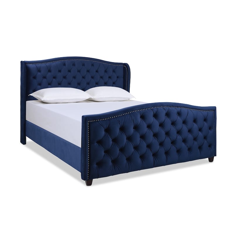 Athens Upholstered Nailhead Tufted Wingback Panel Bed