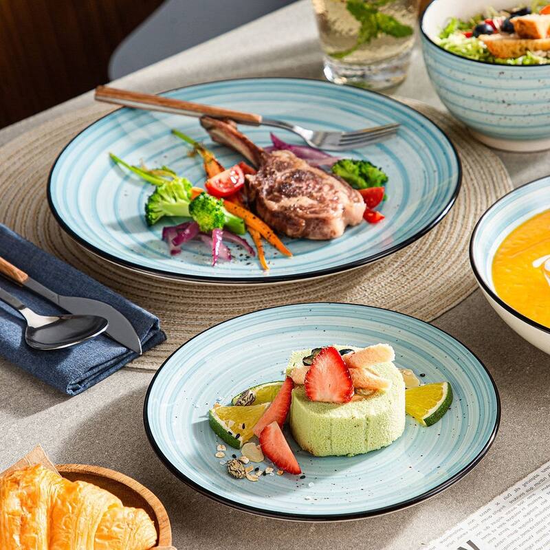 vancasso Bonbon Stoneware Handpainted Spirals Pattern Dinnerware Set