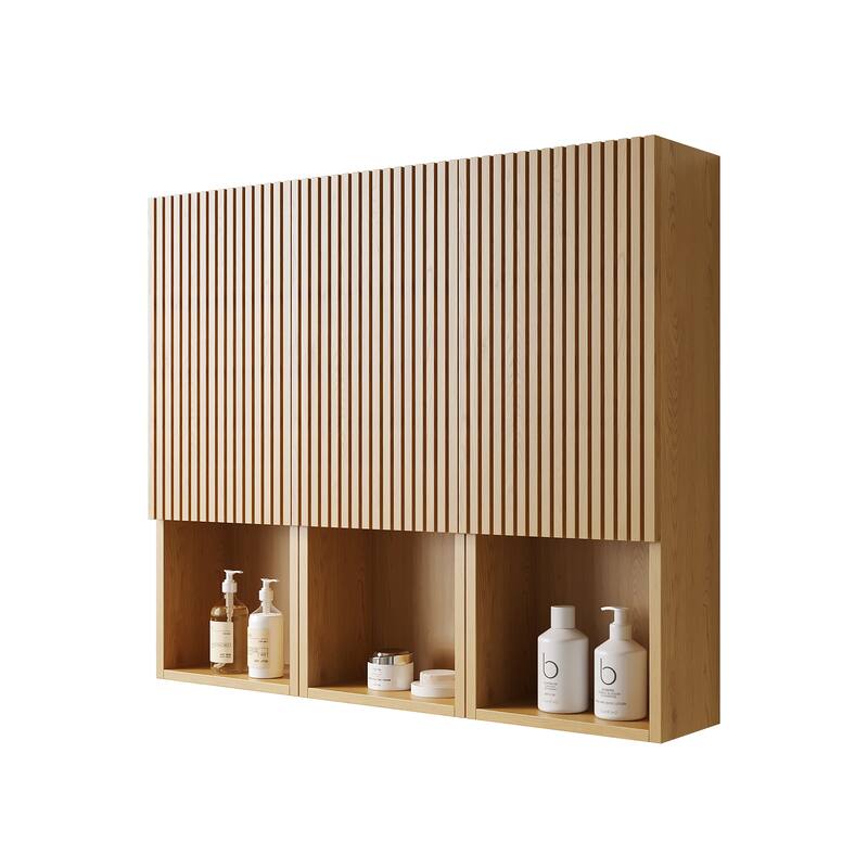 41" Bathroom Wall Mounted Cabinet, Composed of 3 Cabinets with Doors and Open Compartments, Can be Used in Combination