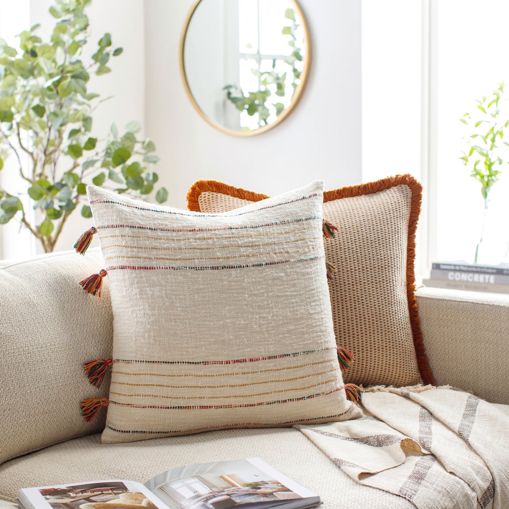 Imblera Thin Stripe Throw Pillow with Multicolored Tassel Accents