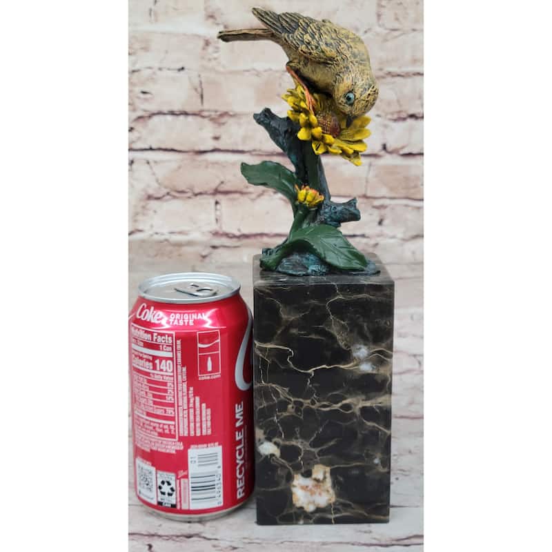 Hot Cast Bronze Sparrow Finch Yellow Bird On Marble Base - Original Art By Milo