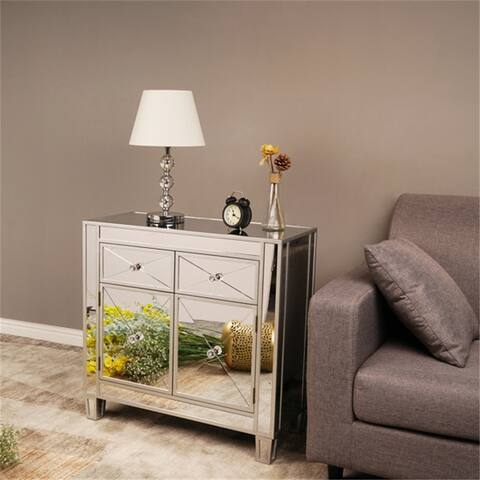 MDF With Mirror Surface 2 Drawers Bedside Table Silver