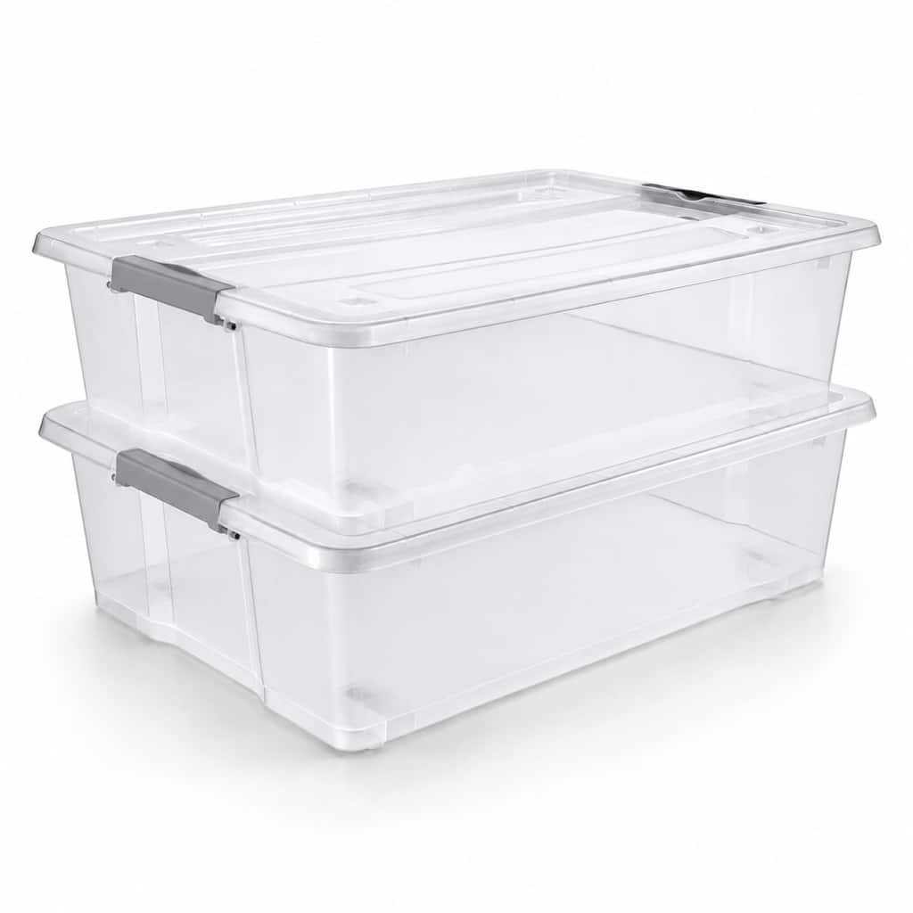 Sorbus Clear Underbed Storage Bins with Lids and Handles 40qt Capacity Organizer Boxes (2 Pack) - 25.3" L x 17.7" W x 7" H