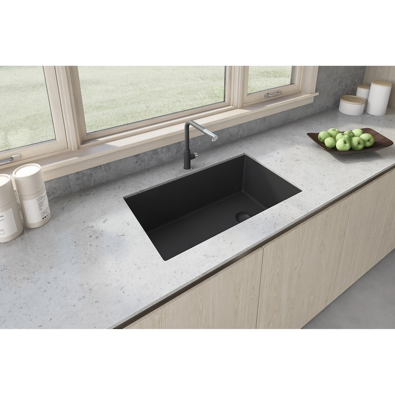 Ruvati 32 x 19 inch epiGranite Undermount Granite Composite Single Bowl Kitchen Sink - Midnight Black - RVG2033BK