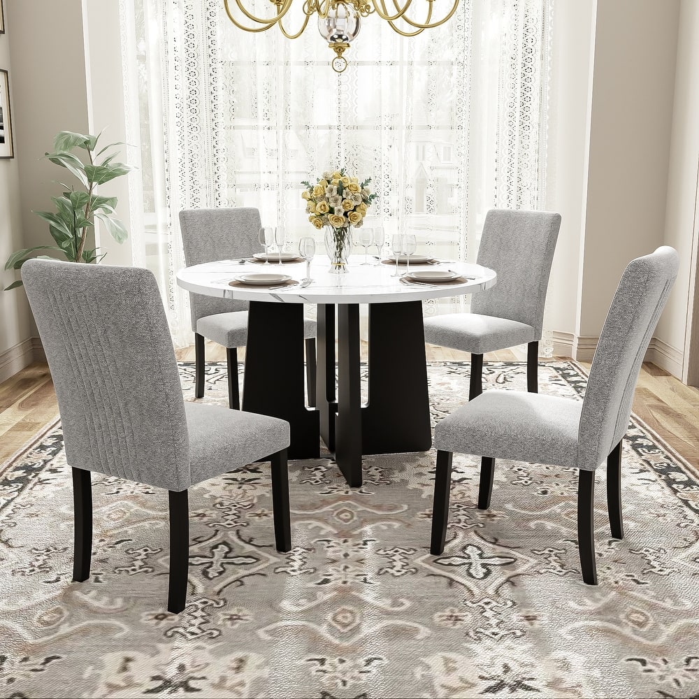 5 Kitchen Piece Dining Table Set Round Dining Table Set, with 43-Inch Dining Table & 4 Upholstered Dining Room Chair