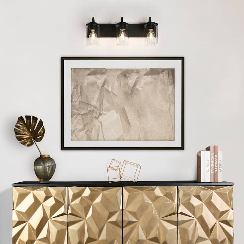 Modern Industrial 3-Light Bathroom Vanity Light Black Glass Wall Sconces - W 21.7" x D 3.9" x H 8.9"