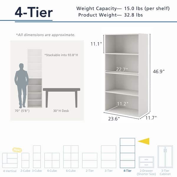 dimension image slide 5 of 9, DH BASIC Modern Stackable Storage Organizer Bookcase with Doors