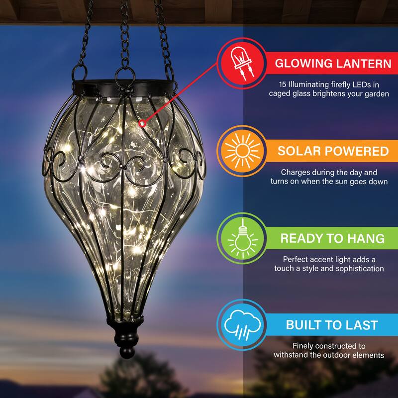 Exhart Solar Clear Glass Hanging Lantern, 6.5 by 23.5 Inches