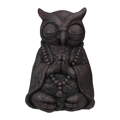 17" Dark Gray Meditating Buddha Owl Outdoor Garden Statue
