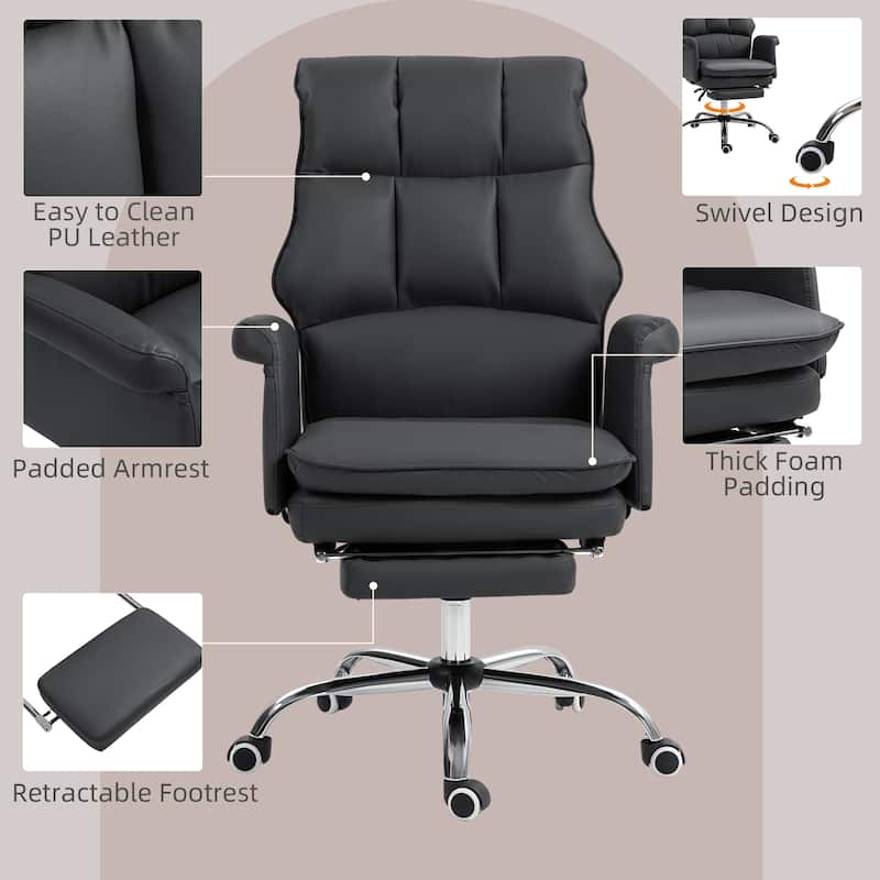 Pu Leather High Back Office Chair, Adjustable Executive Swivel Office Chair, 360° Swivel Reclining Computer Chair - N/A