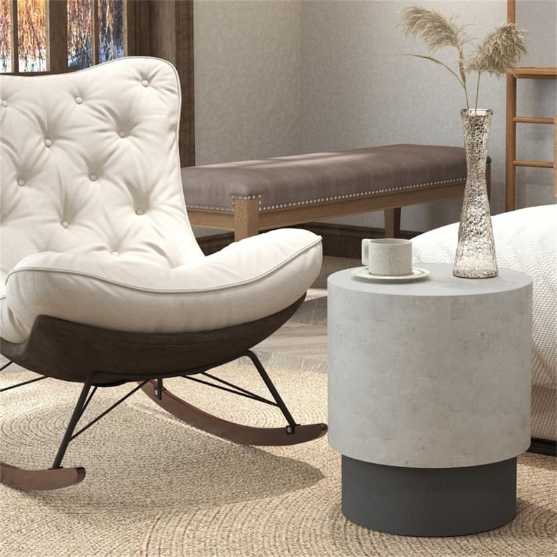 Grey Inorganic Ore Powder Coffee Table with Concrete Finish and Adjustable Feet - Dia. 14.6" x 16.9" H