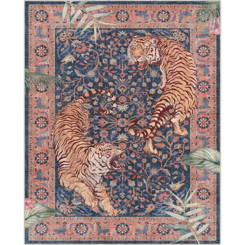 Well Woven Apollo Botanical Tiger Modern Flat Pile Stain Resistant Rug