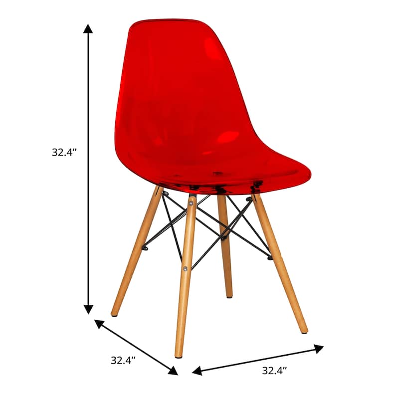 Cresco Acrylic Dining Chair in Solid Beech Wood Legs Banquet Side Chair (Set of 2) for Indoor and Outdoor - 32" Height