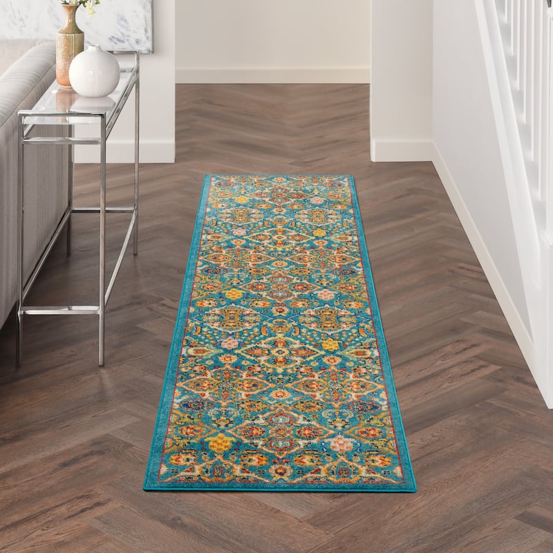 Nourison Allur Contemporary Boho Floral Medallion Area Rug - 2' 3" x 7' 6" - Turquoise/Ivory