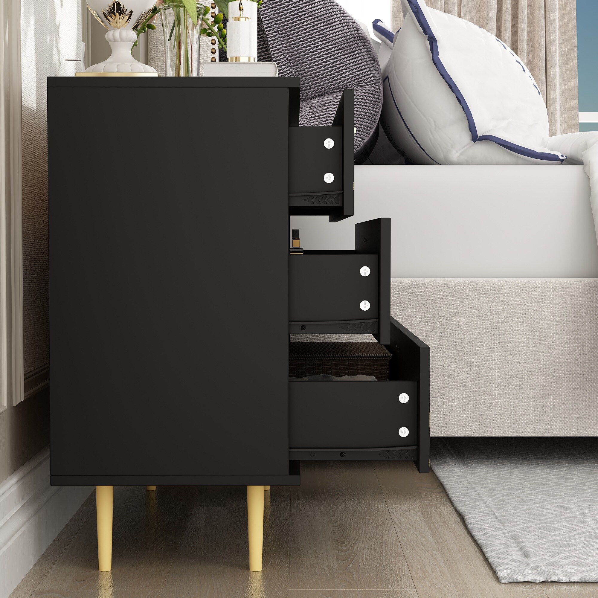 thin black dresser Laurelin Black Dresser and Mirror — Lifestyle Furniture main image 0