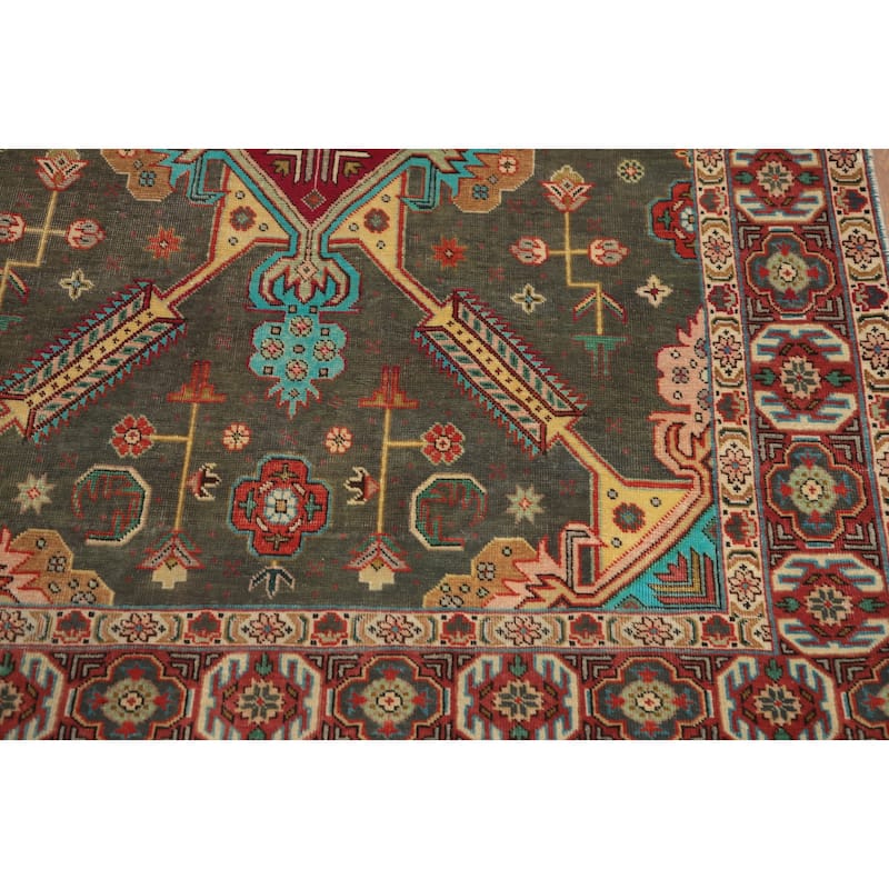 Hand Knotted Oriental 100% Wool Carpet Traditional Medallion Green Tabriz Area Rug - 6' 3'' X 4' 4''