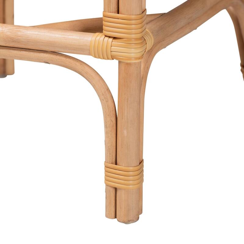 Elma Rattan Counter Stool with Cushion - Barrel-Back Counter Chair with Synthetic and Natural Rattan, Boho Coastal Style