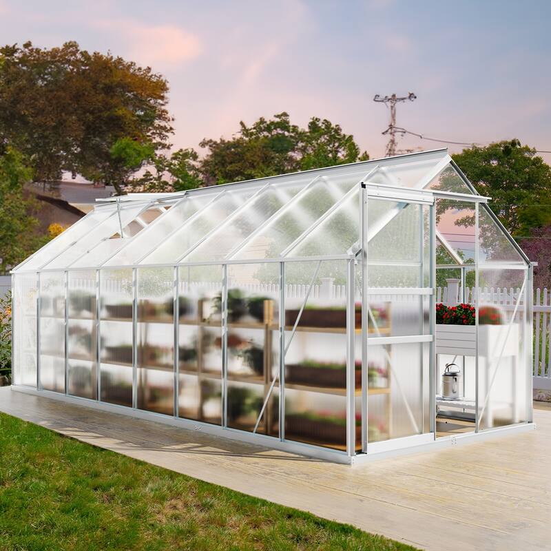 Moasis 6'W X 4/6/8/10/12/16'D Dual-wall PC Walk-in Hobby Greenhouse with Aluminum Frame