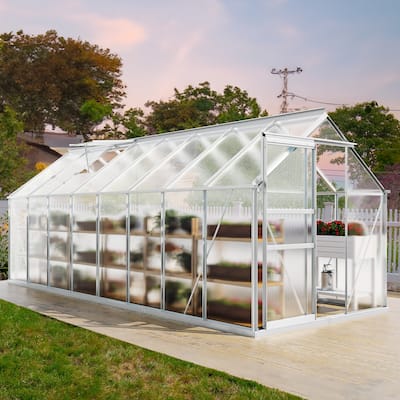 Moasis 6'W X 4/6/8/10/12/16'D Dual-wall PC Walk-in Hobby Greenhouse with Aluminum Frame