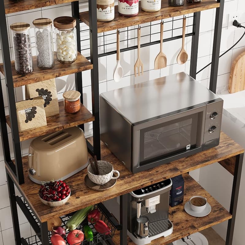 Bakers Rack with Power Outlet, Industrial Microwave Stand