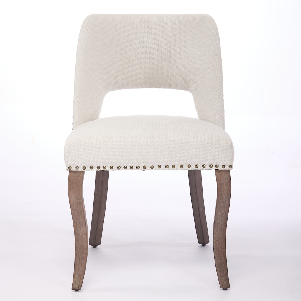 Fabric Upholstered Dining Chairs Set of 2, Kitchen Chairs with Curved Backrest, Accent Chair with Solid Wood Legs